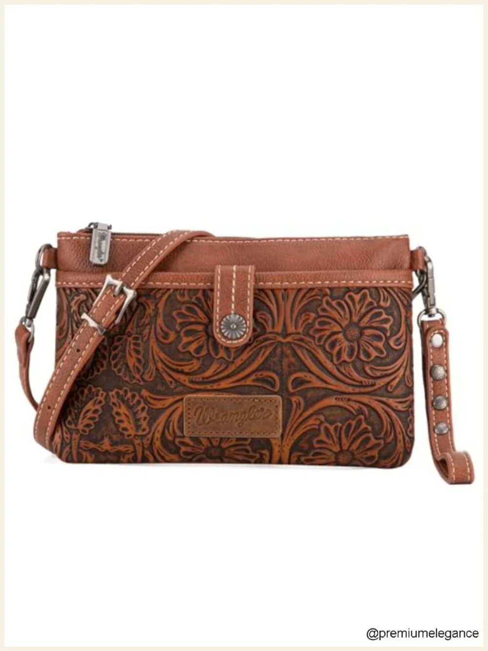 Faux Leather Convertible Crossbody Wristlet Purse with Tooling Pattern